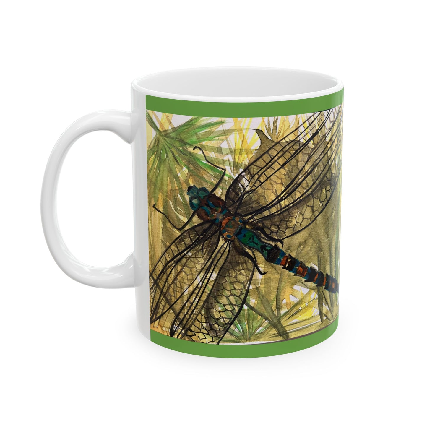 Dragonfly Art Ceramic Mug — Nature-Inspired 11oz/15oz Coffee Cup