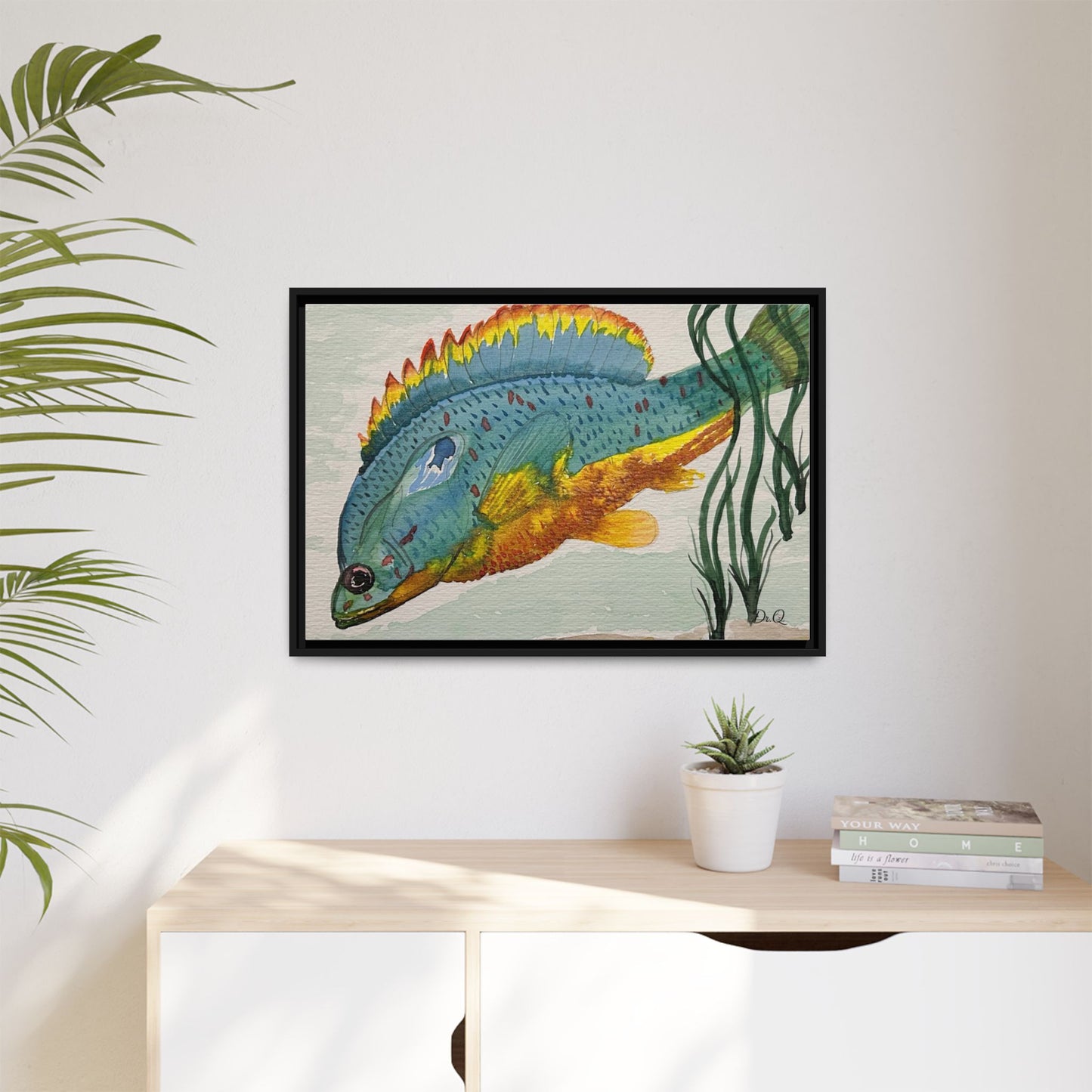 Texas Spotted Sunfish Watercolor Wall Art - Framed Matte Canvas