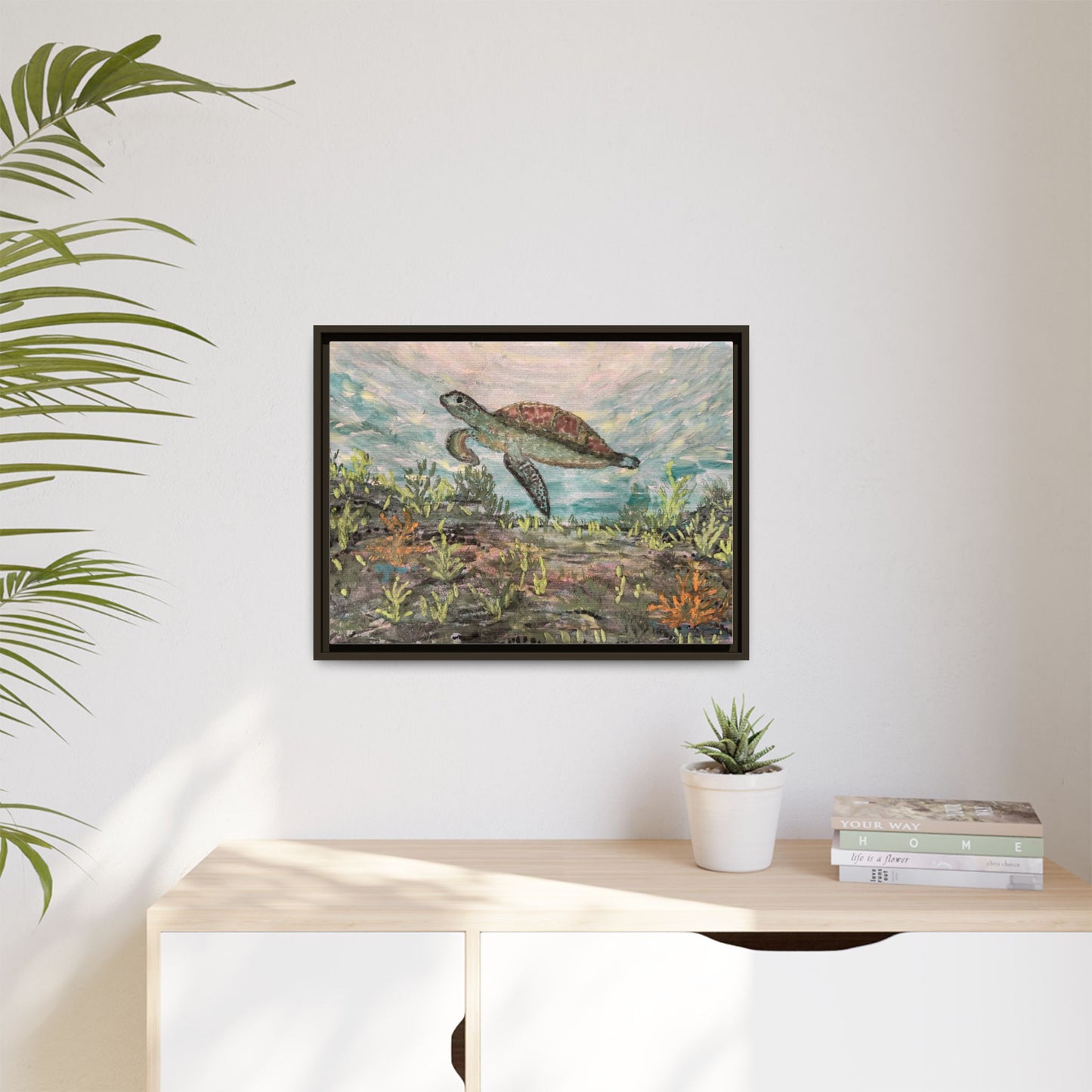Sea Turtle Matte Canvas, Framed (Multi-color)