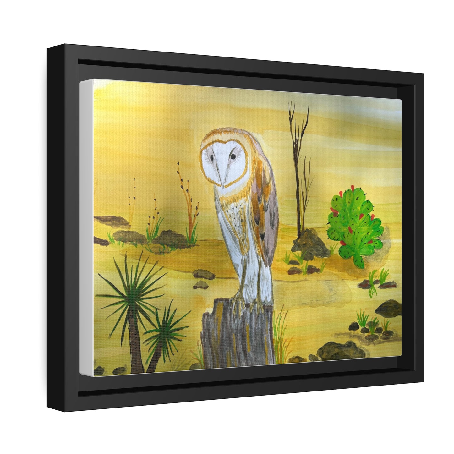 Barn Owl Matte Canvas, Black Frame