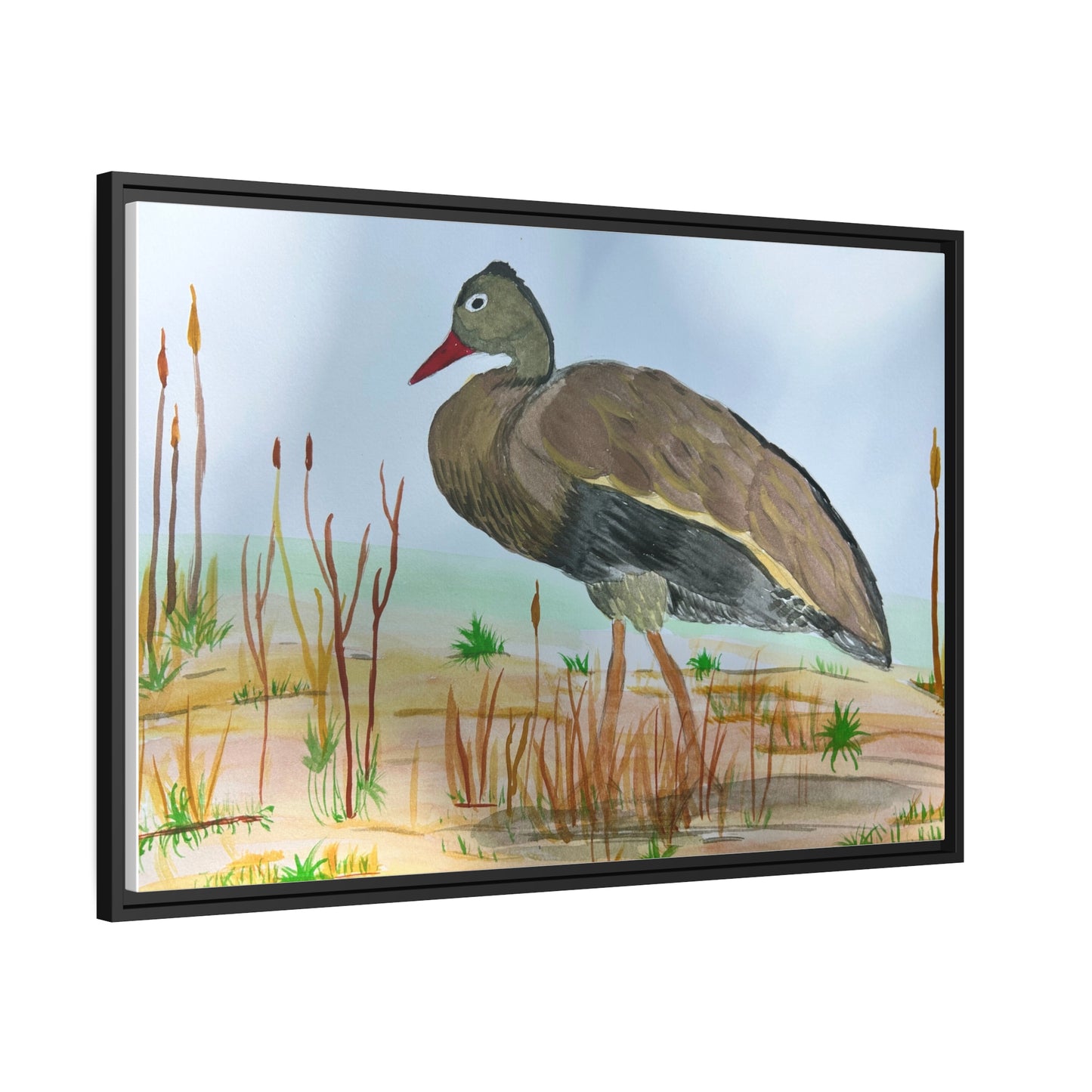 Black Bellied Whistling Duck Matte Canvas, Black Frame