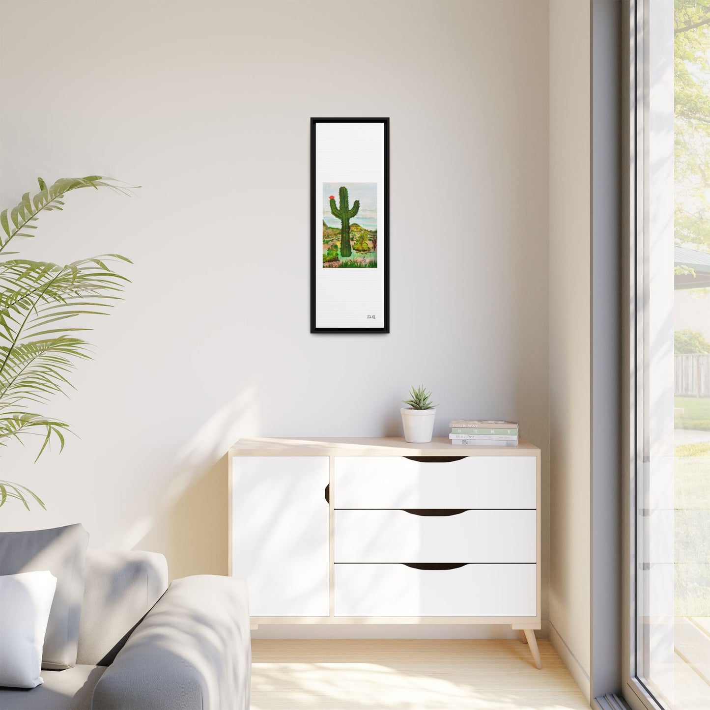 Framed Cactus Canvas Print — Desert Watercolor Wall Art
