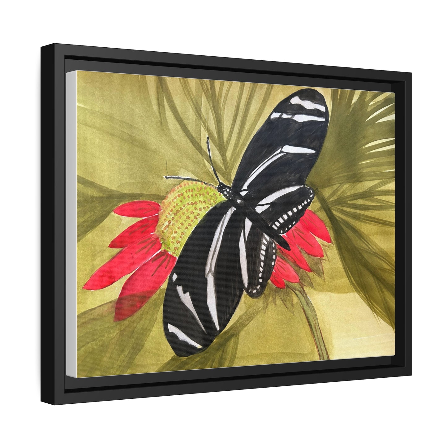 Butterfly Watercolor Print Matte Canvas, Black Frame