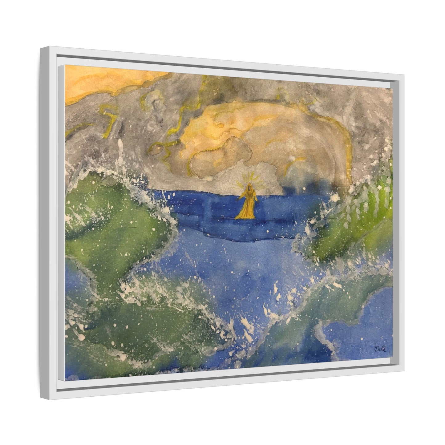 "Faith in the Storm" Framed Matte Canvas Seascape — Golden Sail at Sunset