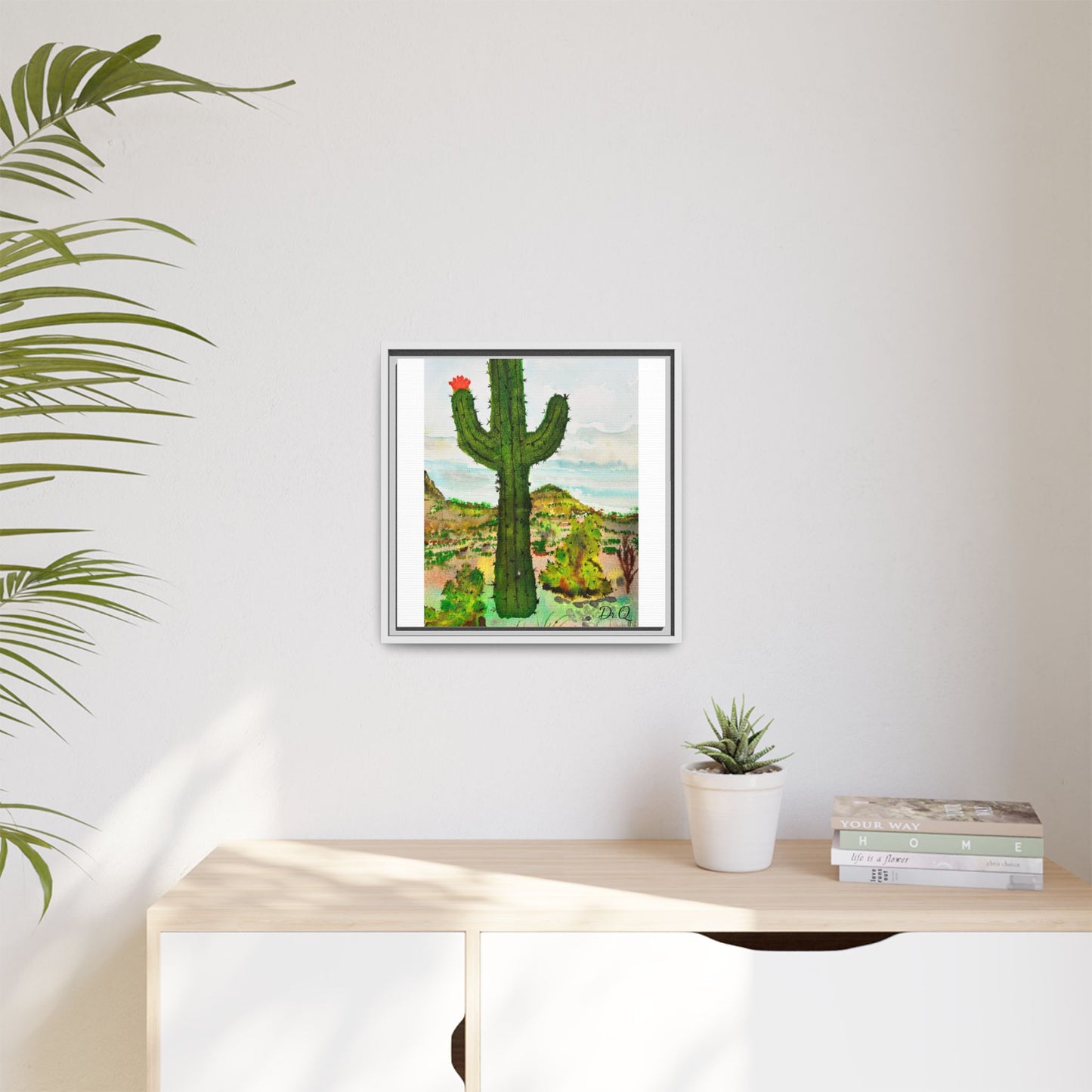 Framed Cactus Canvas Print — Desert Watercolor Wall Art