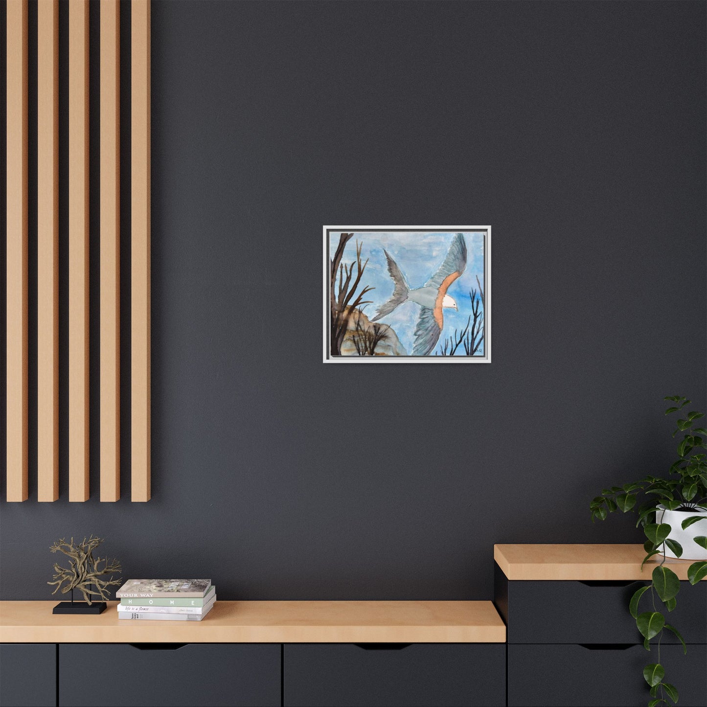Framed Matte Canvas Wall Art — Soaring Seagull Coastal Print