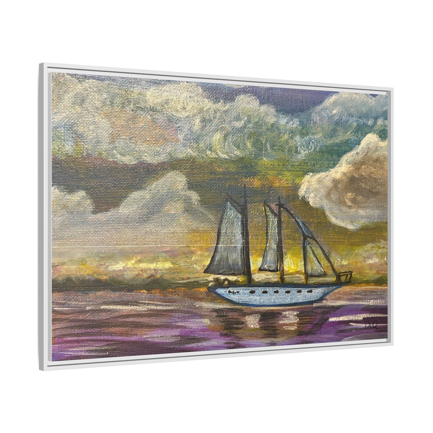 Framed Matte Canvas Sailboat Painting — Serene Seascape Wall Art