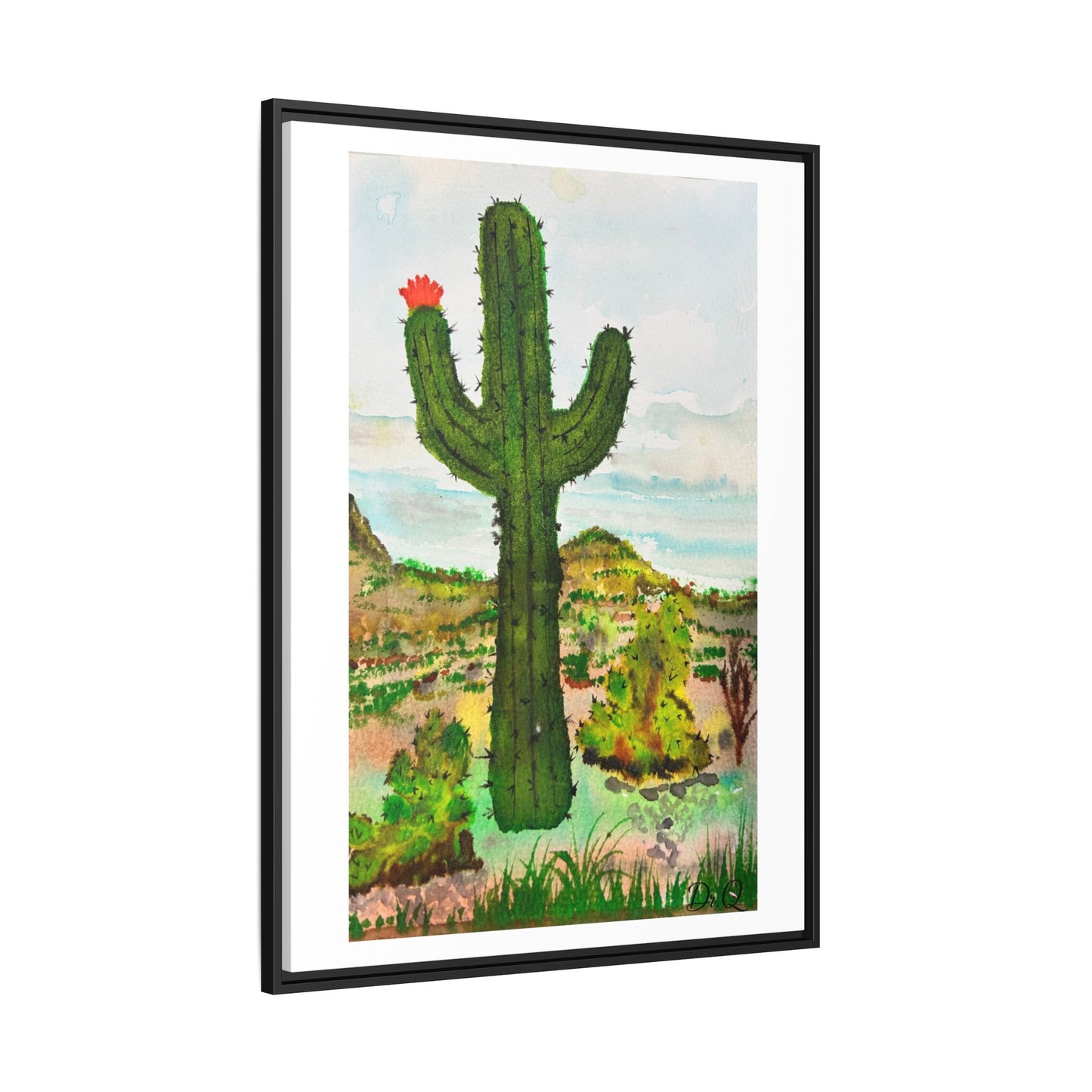Framed Cactus Canvas Print — Desert Watercolor Wall Art