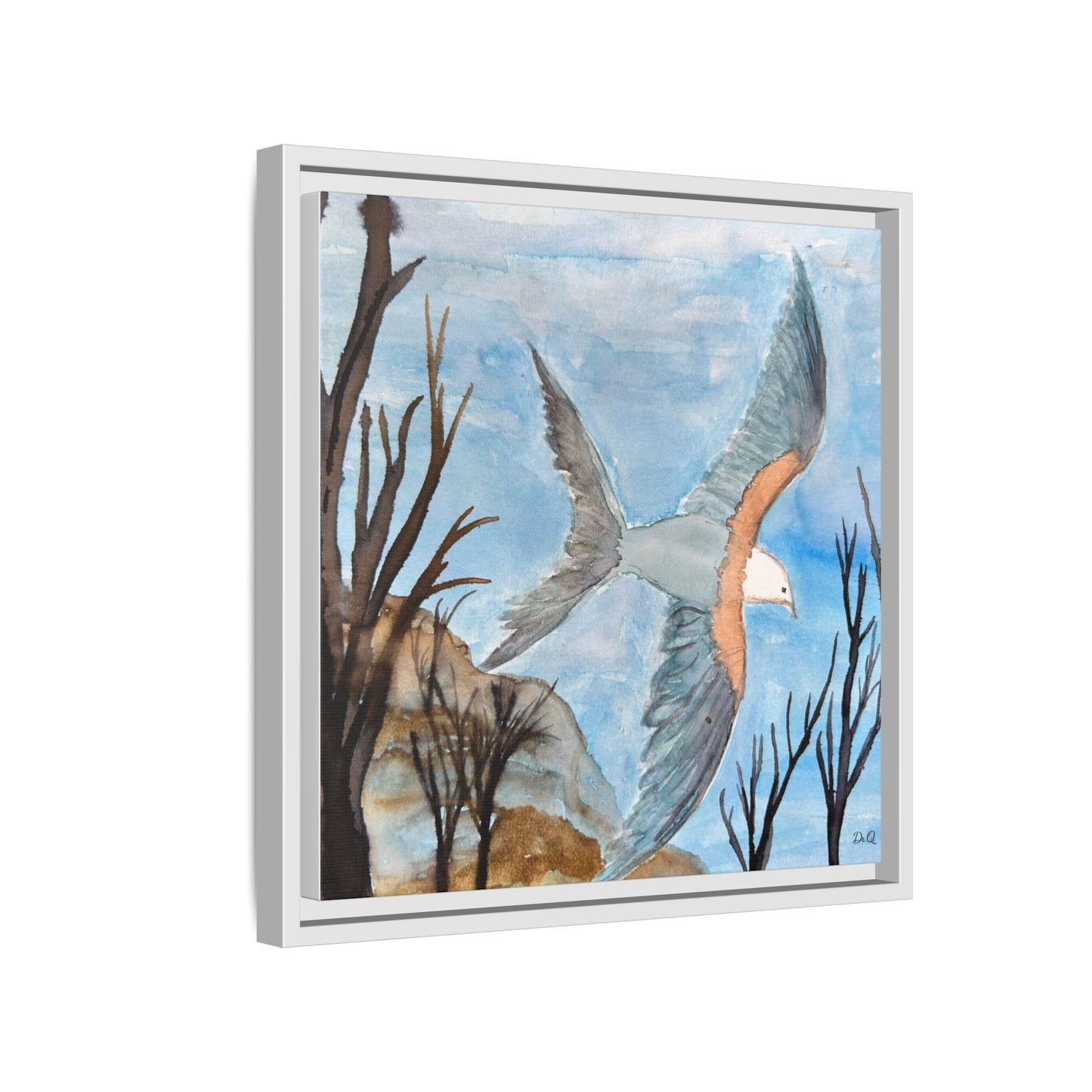 Framed Matte Canvas Wall Art — Soaring Seagull Coastal Print
