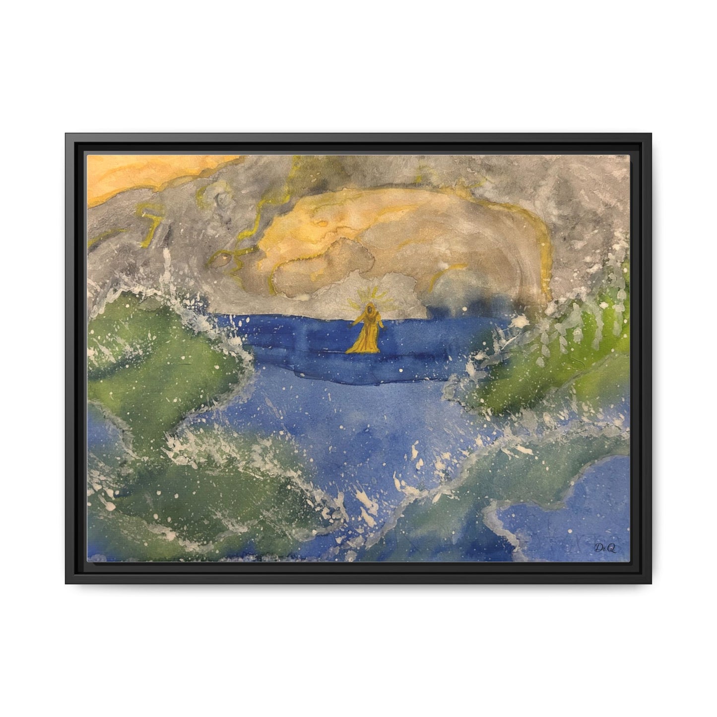 "Faith in the Storm" Framed Matte Canvas Seascape — Golden Sail at Sunset