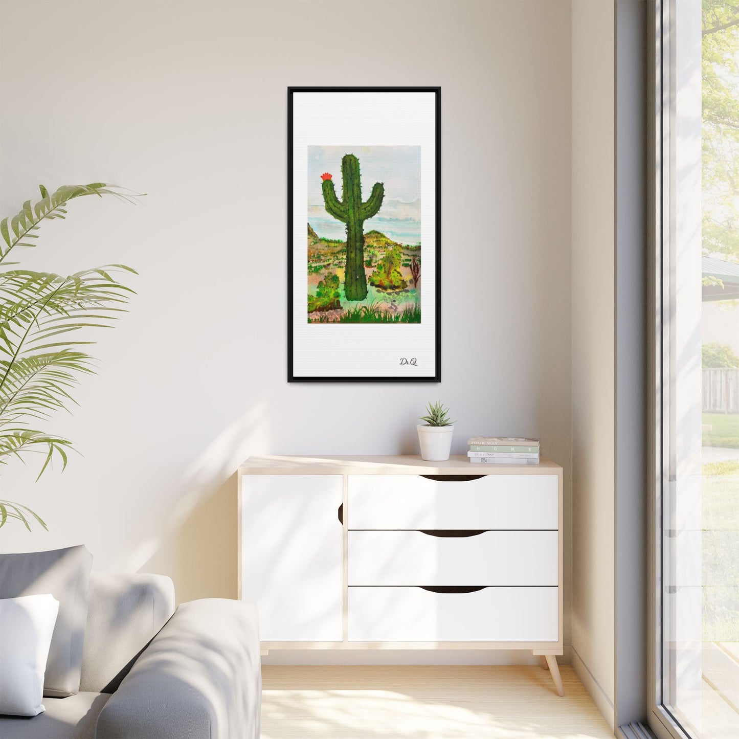 Framed Cactus Canvas Print — Desert Watercolor Wall Art