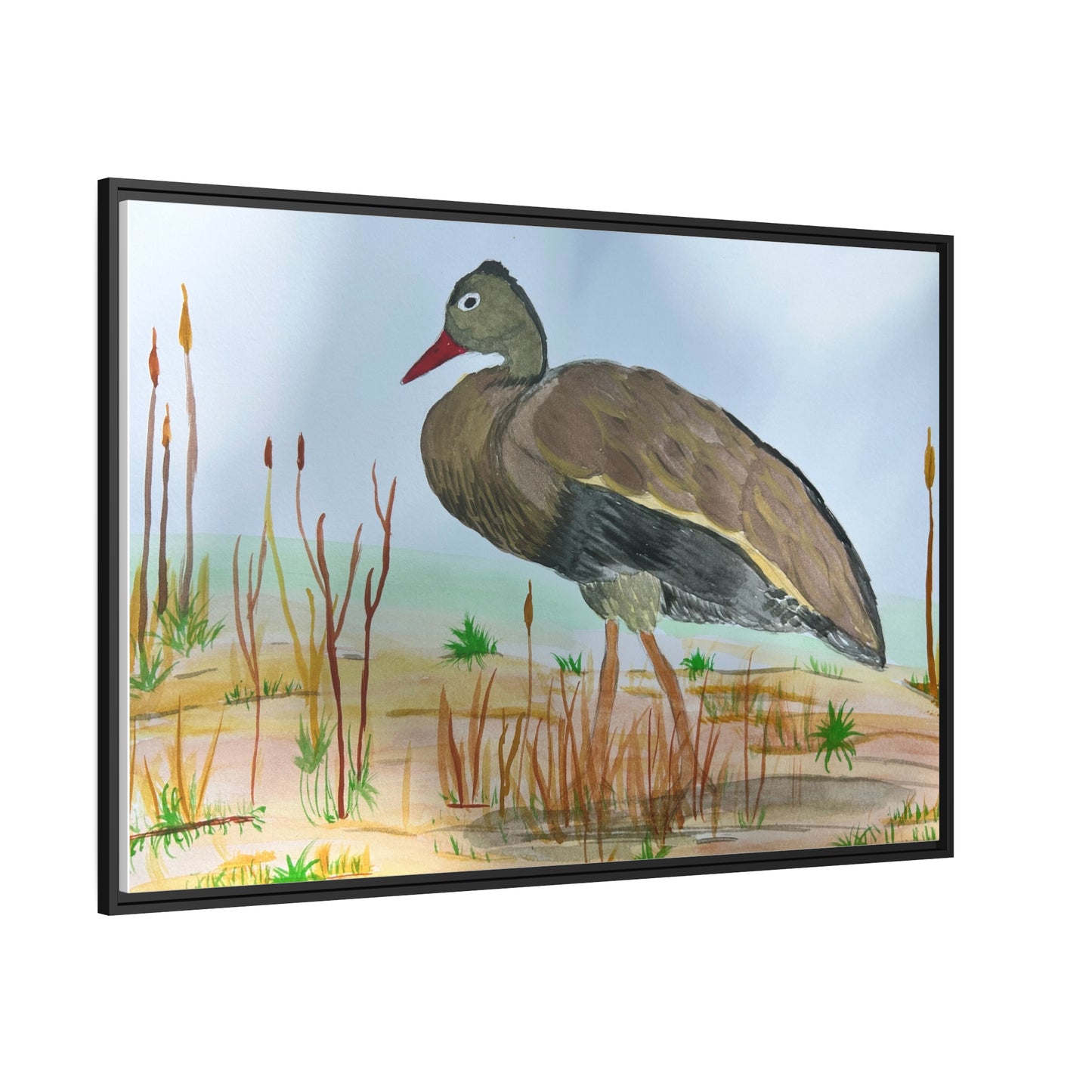 Black Bellied Whistling Duck Matte Canvas, Black Frame