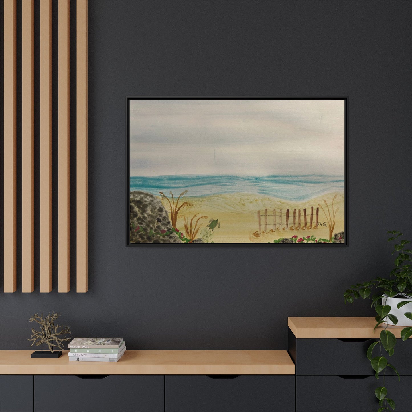 Coastal Beach Scene Matte Canvas Print (Framed)