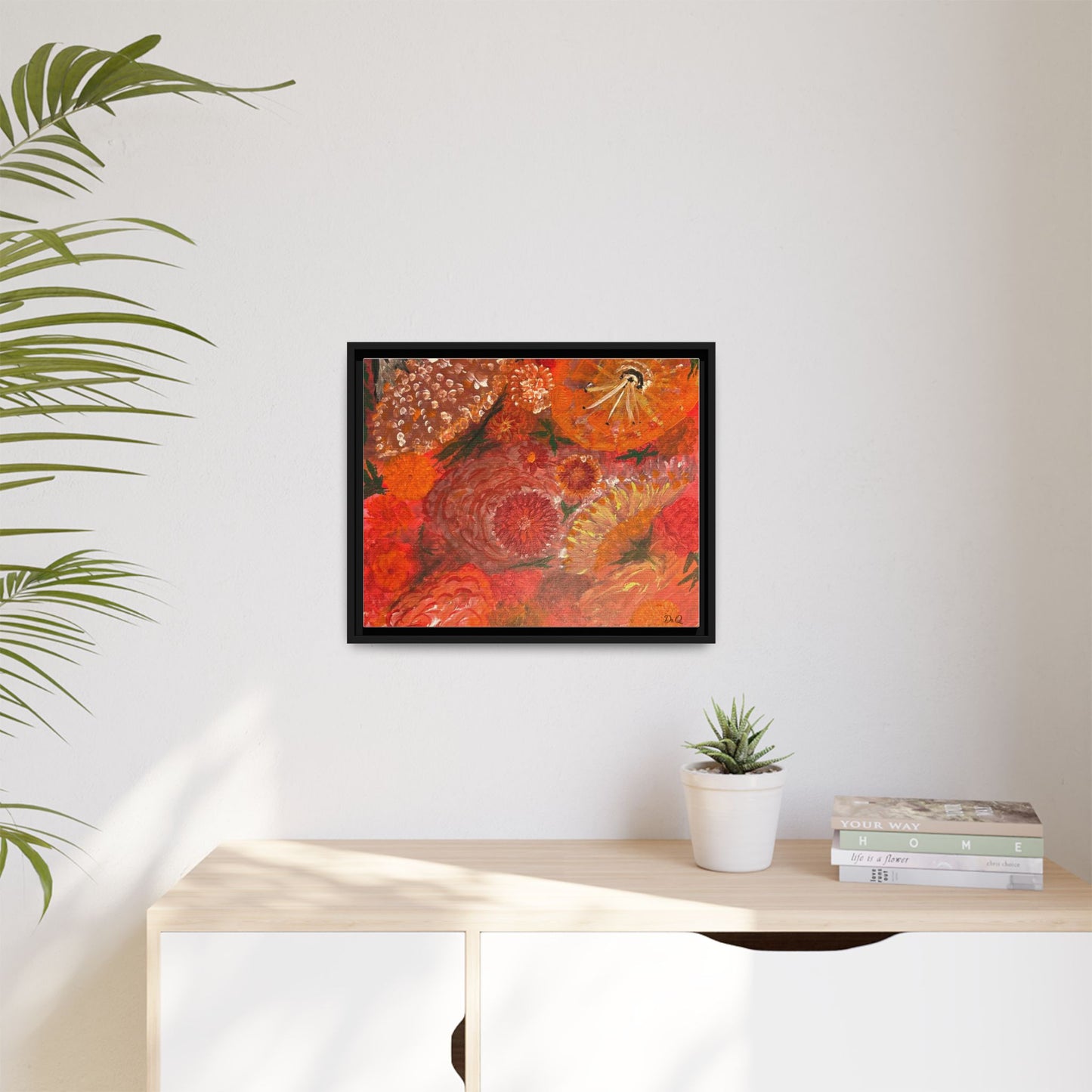 "Floral Burst" Abstract Red Floral Matte Canvas Framed Wall Art