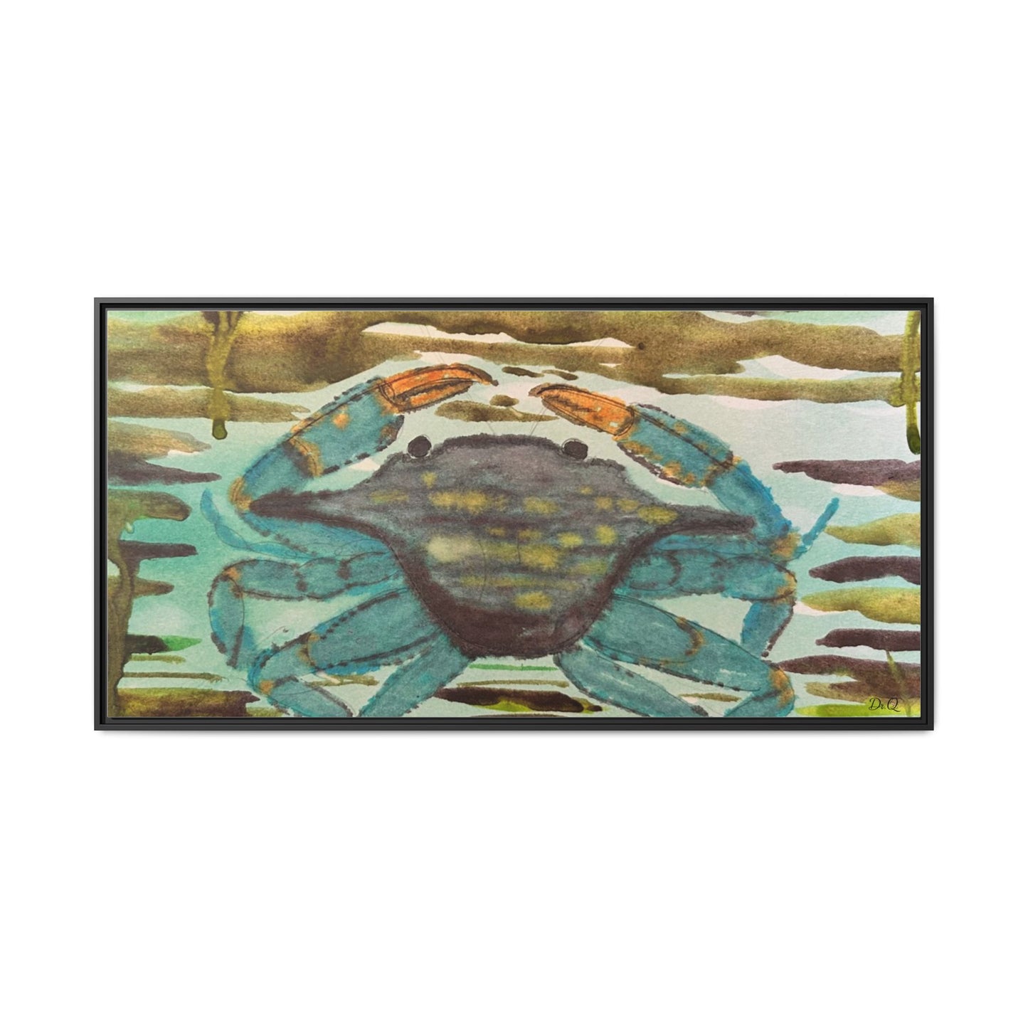 Blue Crab Coastal Art Print — Matte Framed Canvas