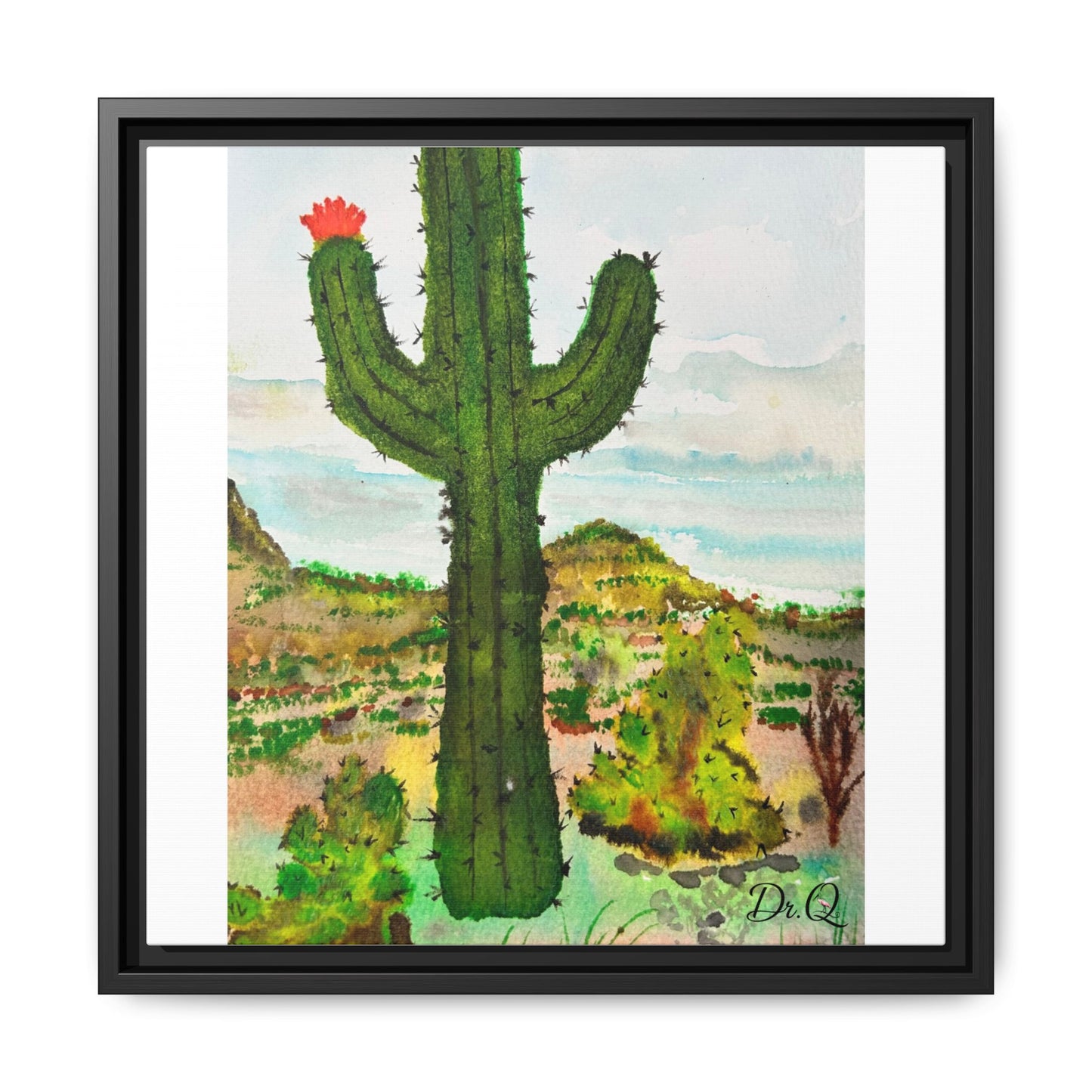 Framed Cactus Canvas Print — Desert Watercolor Wall Art