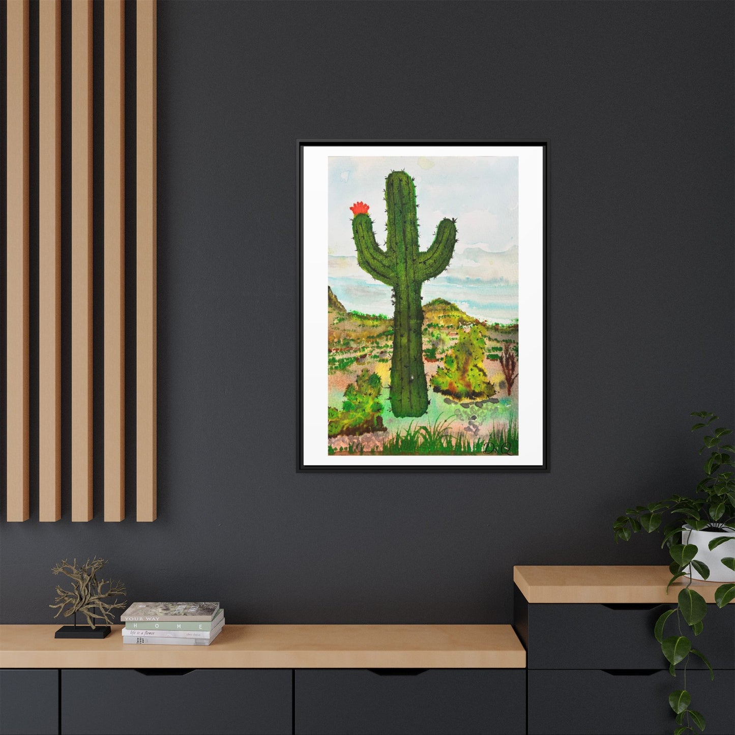 Framed Cactus Canvas Print — Desert Watercolor Wall Art