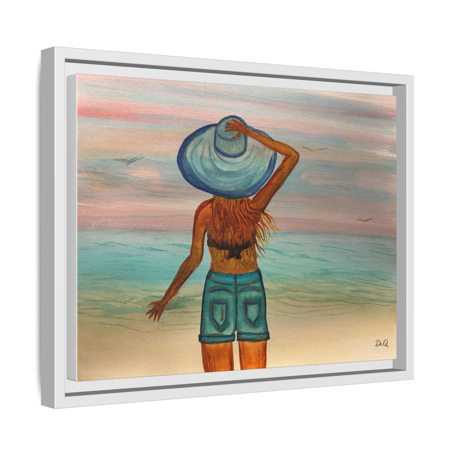 " My Sweet Girl" at the Beach Vibes Framed Canvas Art - Summer Sunset Decor