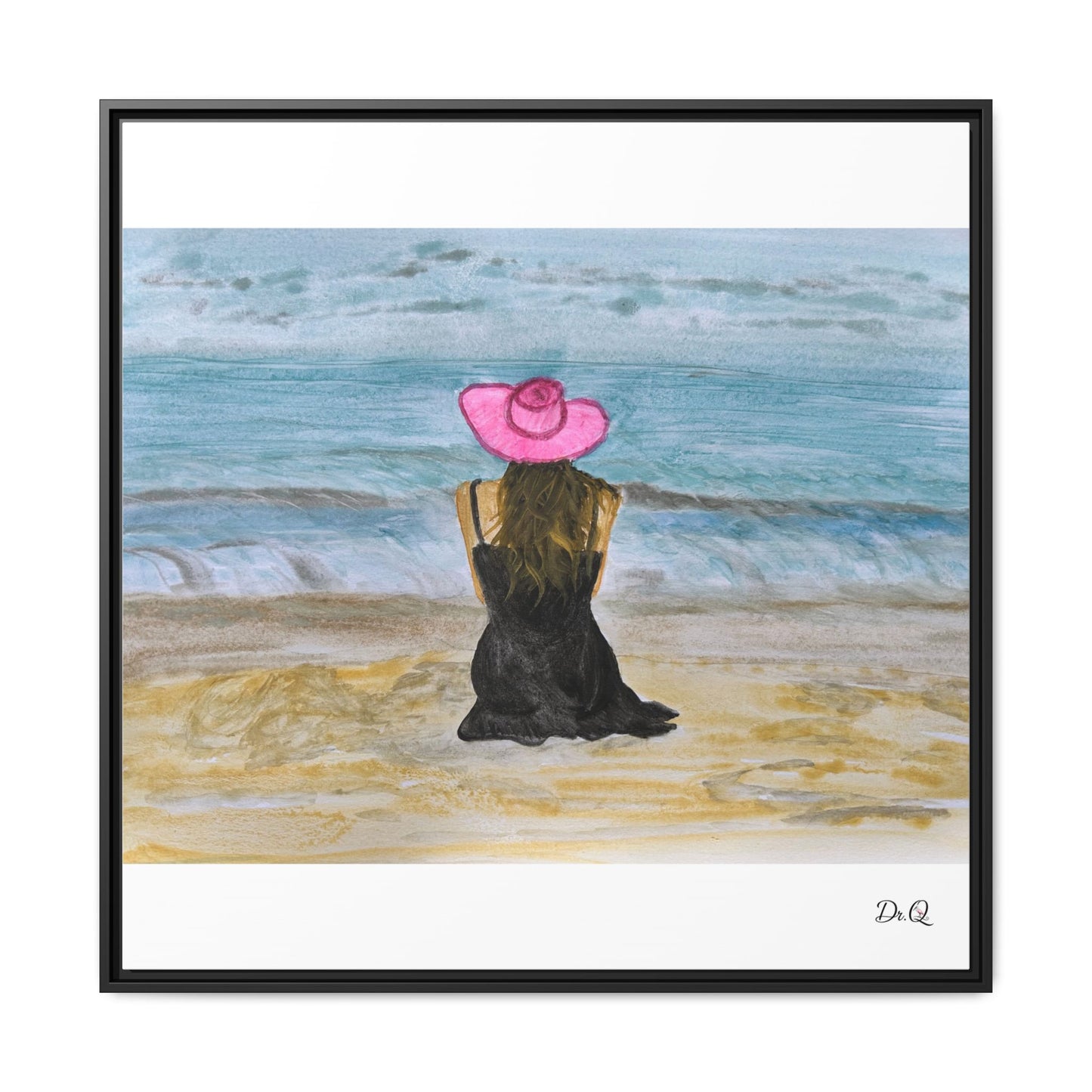 "For Shore" Beachside Lady Pink Floppy Hat - Seascape Wall Art