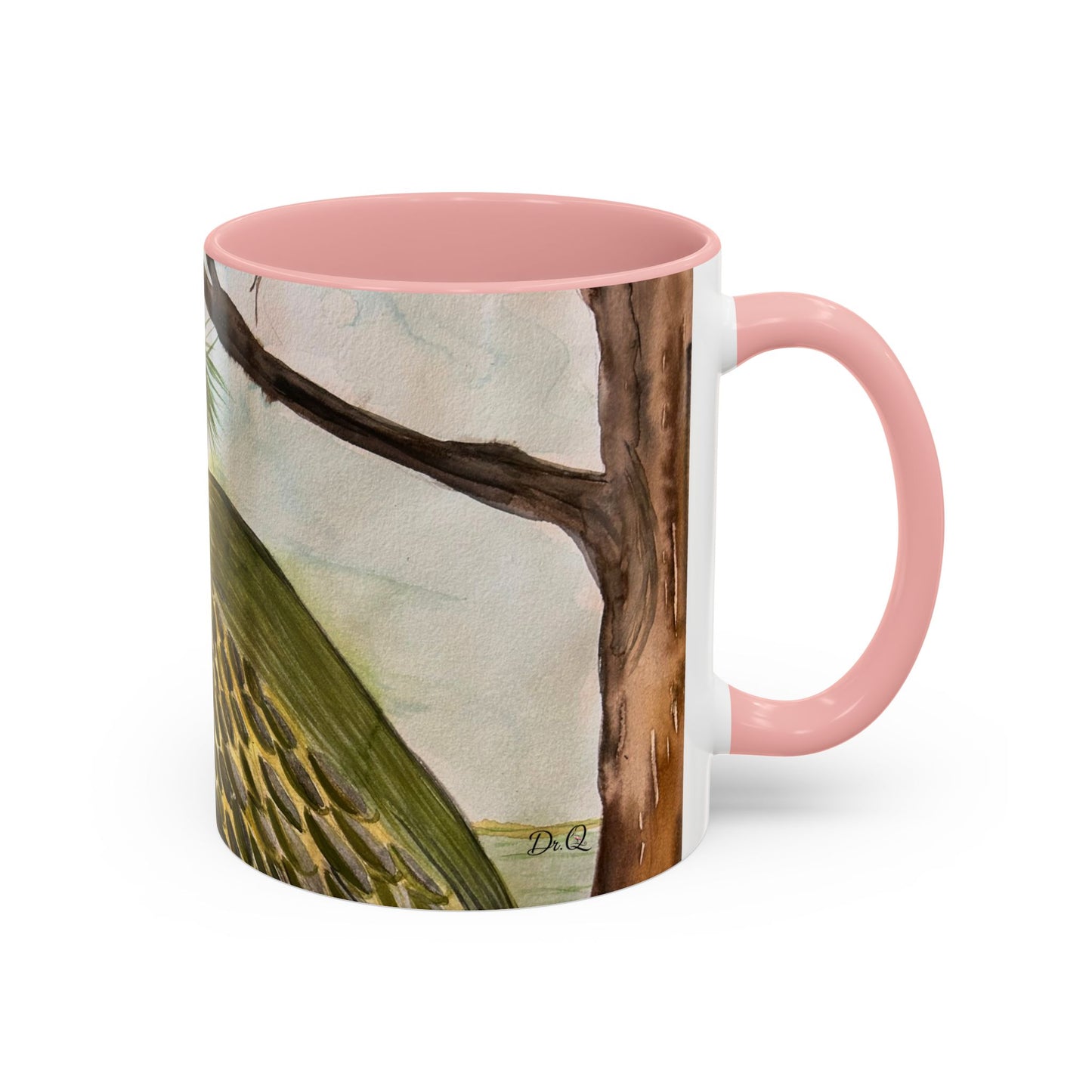 Green Heron Watercolor Accent Coffee Mug — Nature Bird Watercolor (11/15oz)