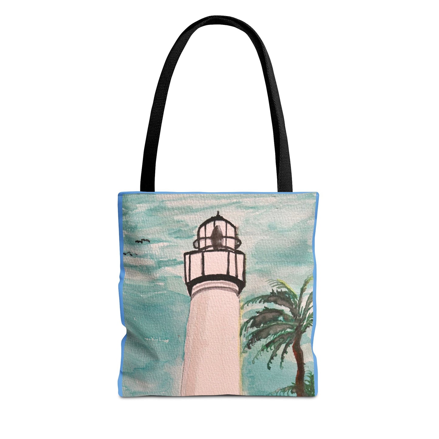 Coastal Lighthouse Tote Bag — Beachy Palm Print All-Over-Print Tote