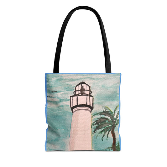 Coastal Lighthouse Tote Bag — Beachy Palm Print All-Over-Print Tote