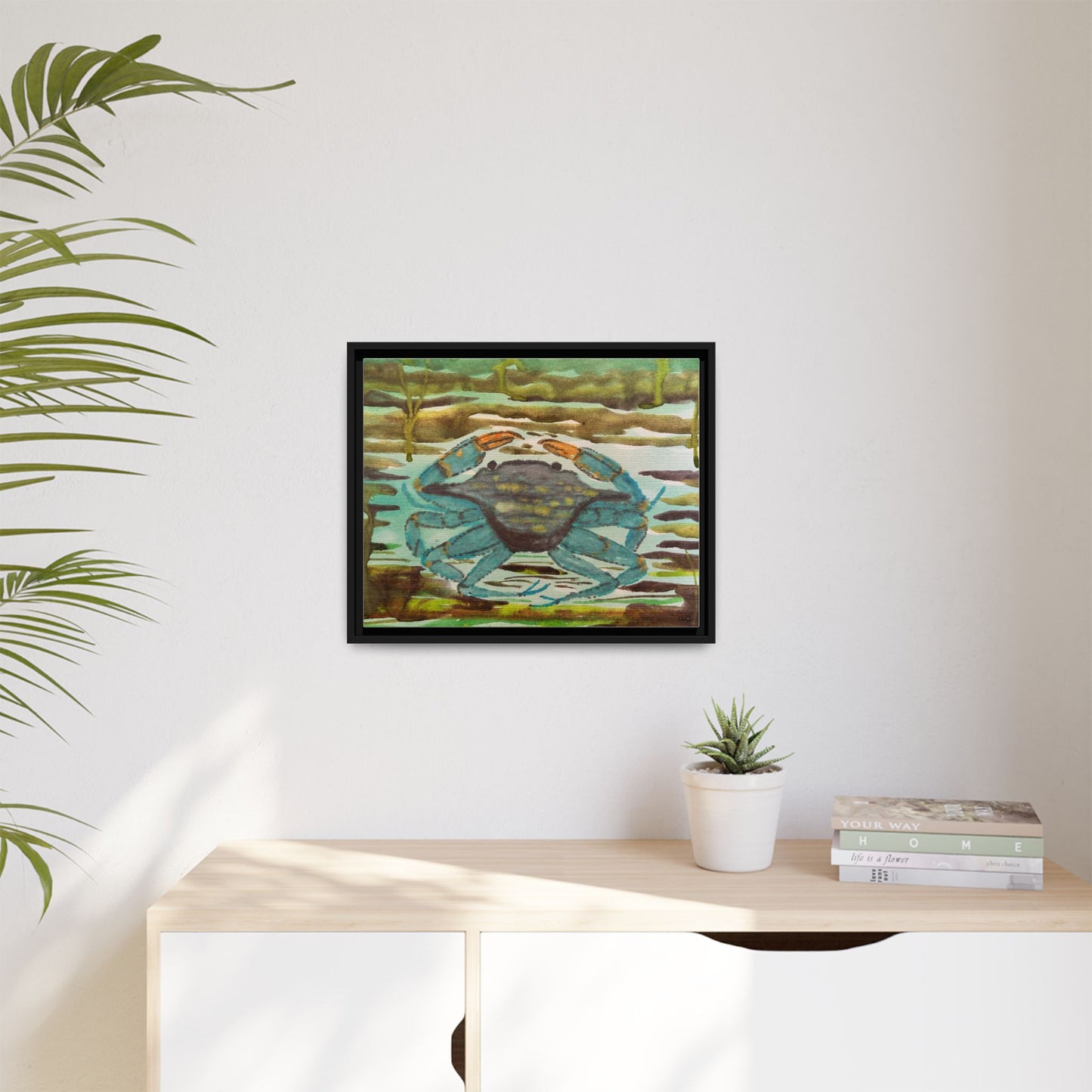 Blue Crab Coastal Art Print — Matte Framed Canvas