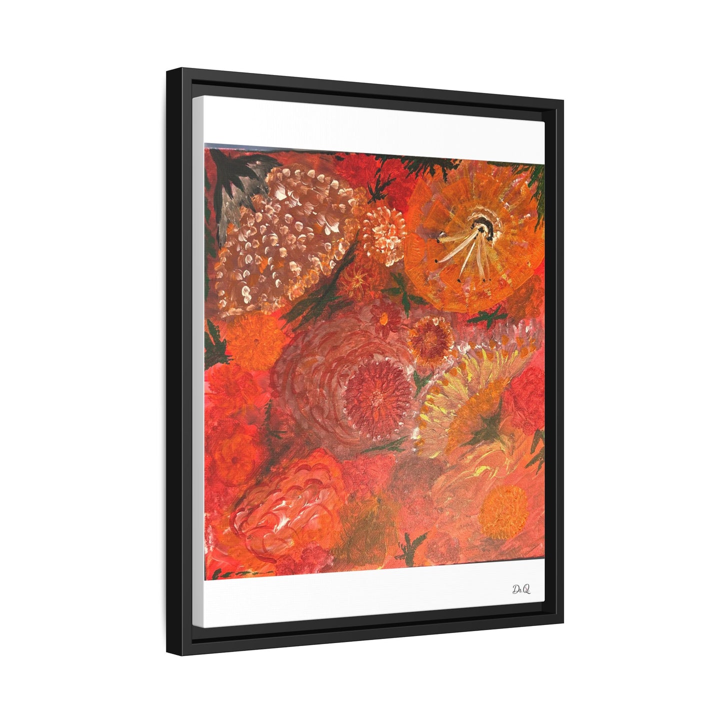 "Floral Burst" Abstract Red Floral Matte Canvas Framed Wall Art