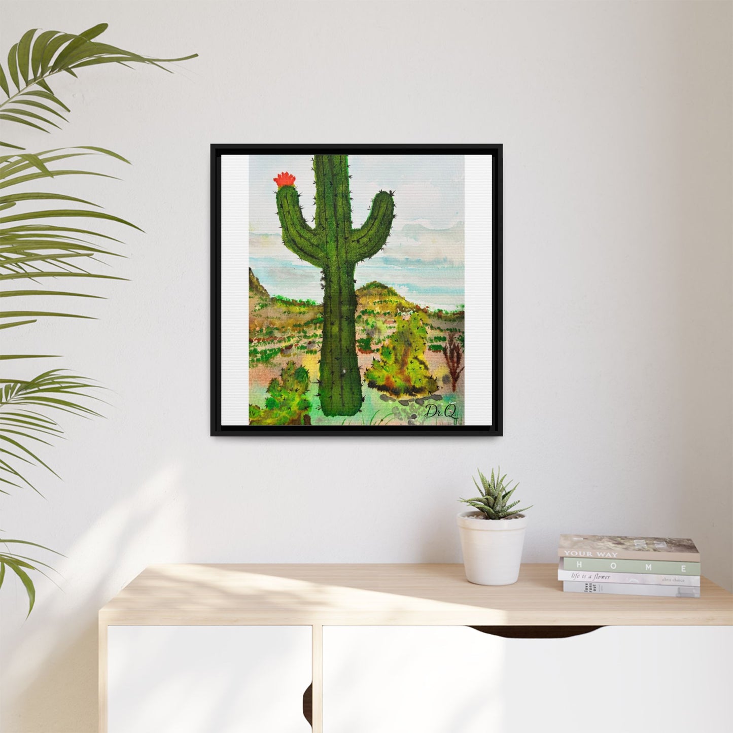 Framed Cactus Canvas Print — Desert Watercolor Wall Art