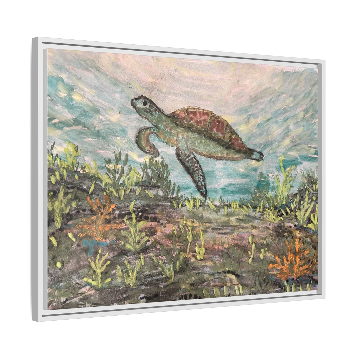 Sea Turtle Matte Canvas, Framed (Multi-color)