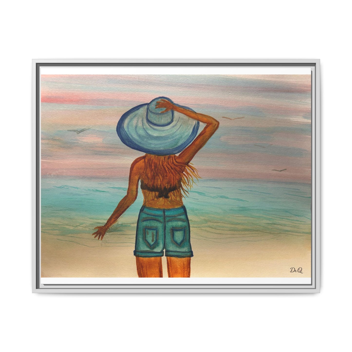" My Sweet Girl" at the Beach Vibes Framed Canvas Art - Summer Sunset Decor