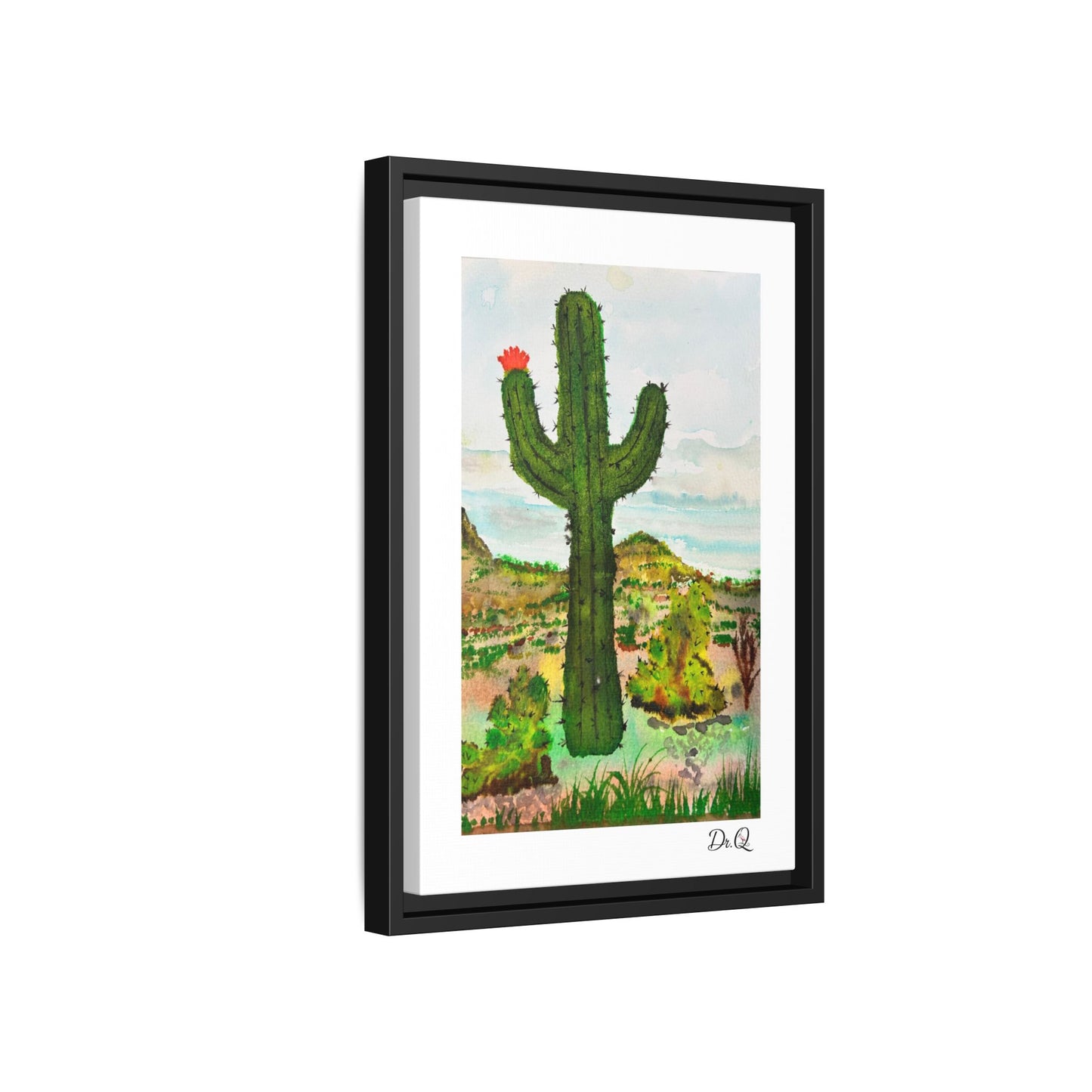 Framed Cactus Canvas Print — Desert Watercolor Wall Art