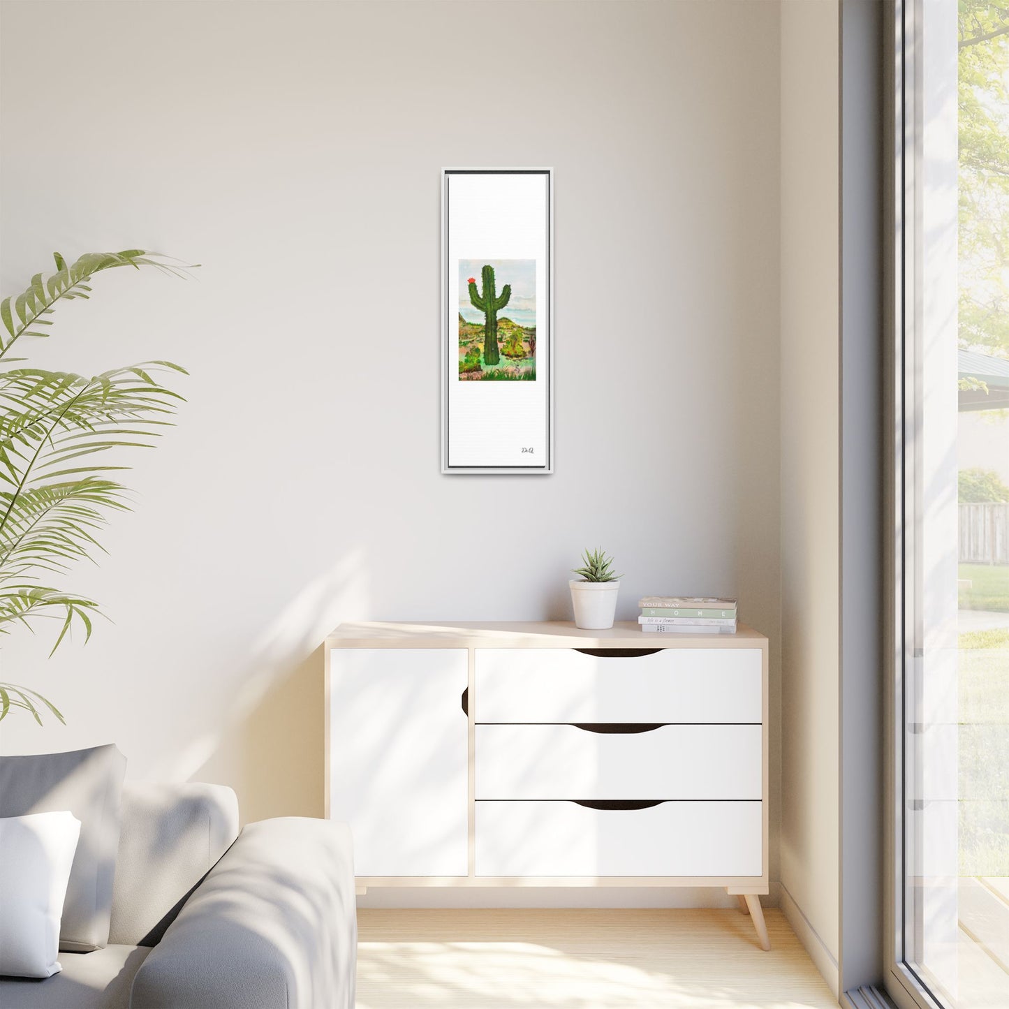 Framed Cactus Canvas Print — Desert Watercolor Wall Art