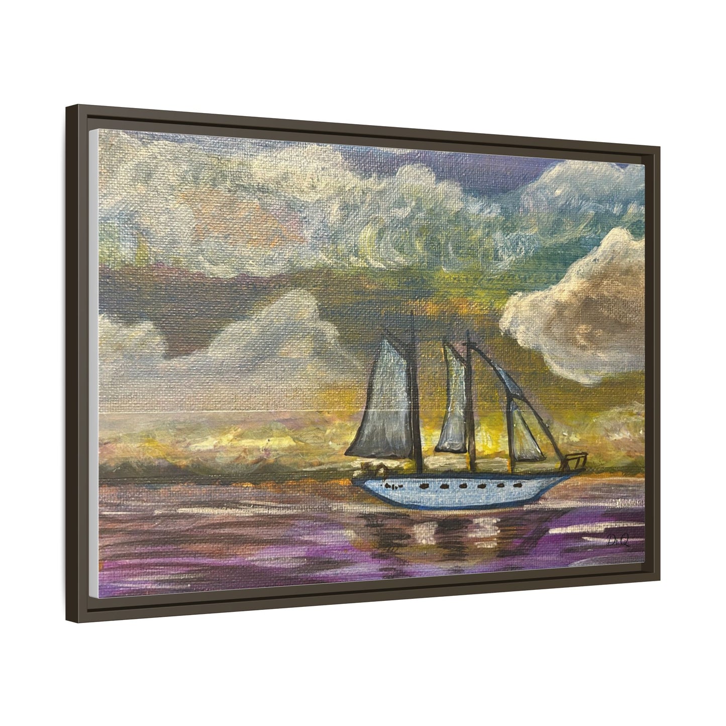 Framed Matte Canvas Sailboat Painting — Serene Seascape Wall Art
