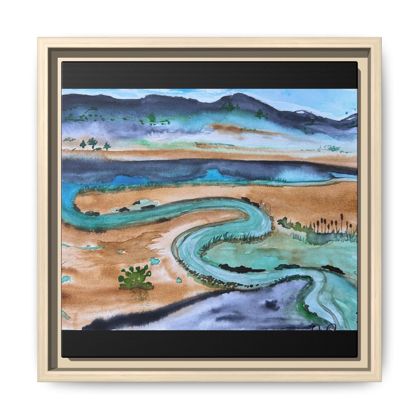 Winding River by Dr. Q - Framed Matte Canvas Watercolor Wall Art