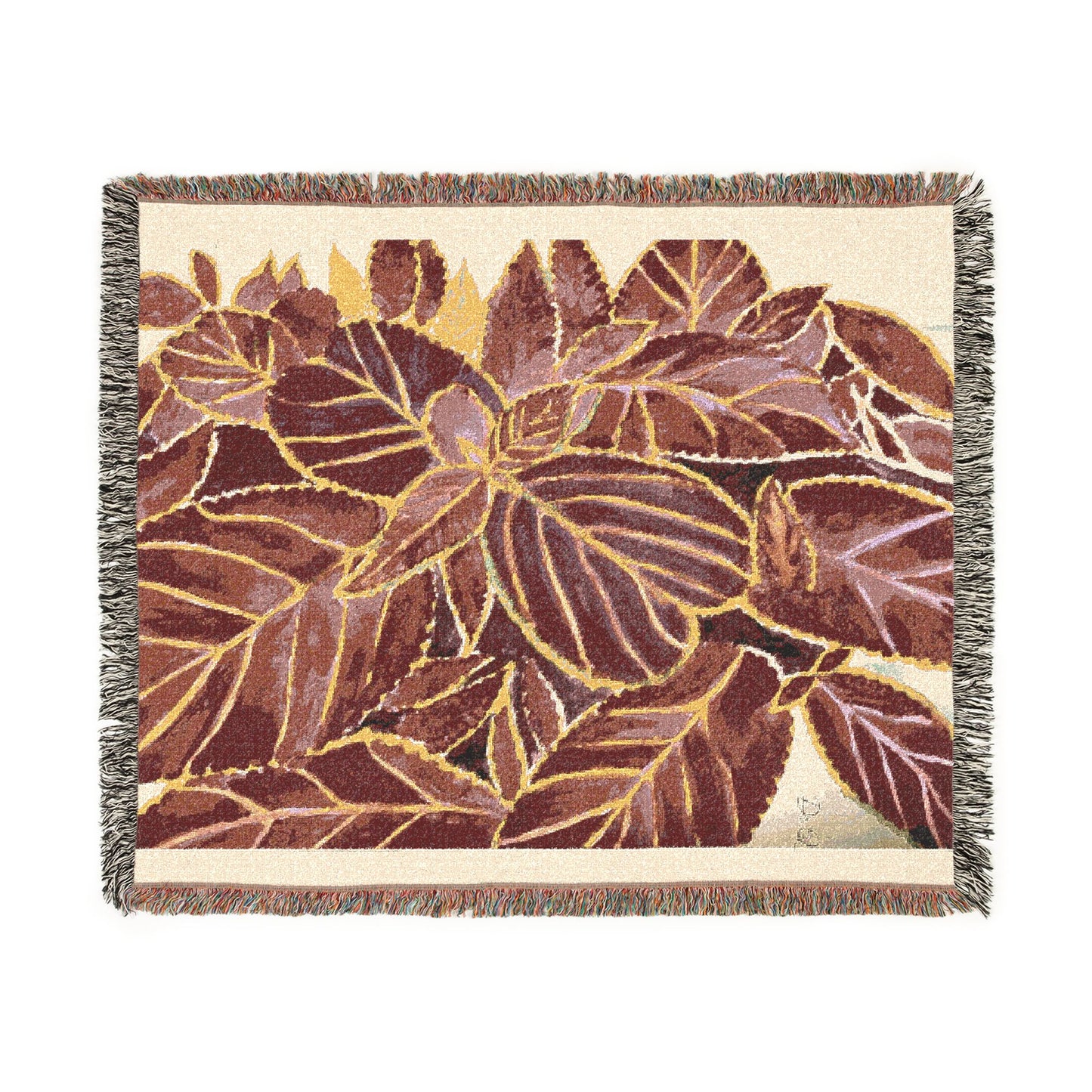 Coleus Botanical Leaves Woven Blanket — Autumn Palette Throw by Dr. Q