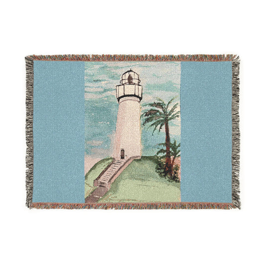 Port Isabel Lighthouse Woven Blanket — "Keep the Lights On" Coastal Throw