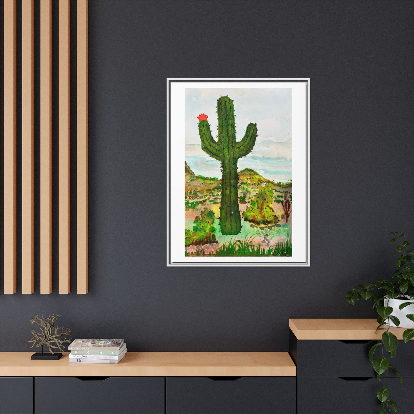 Framed Cactus Canvas Print — Desert Watercolor Wall Art