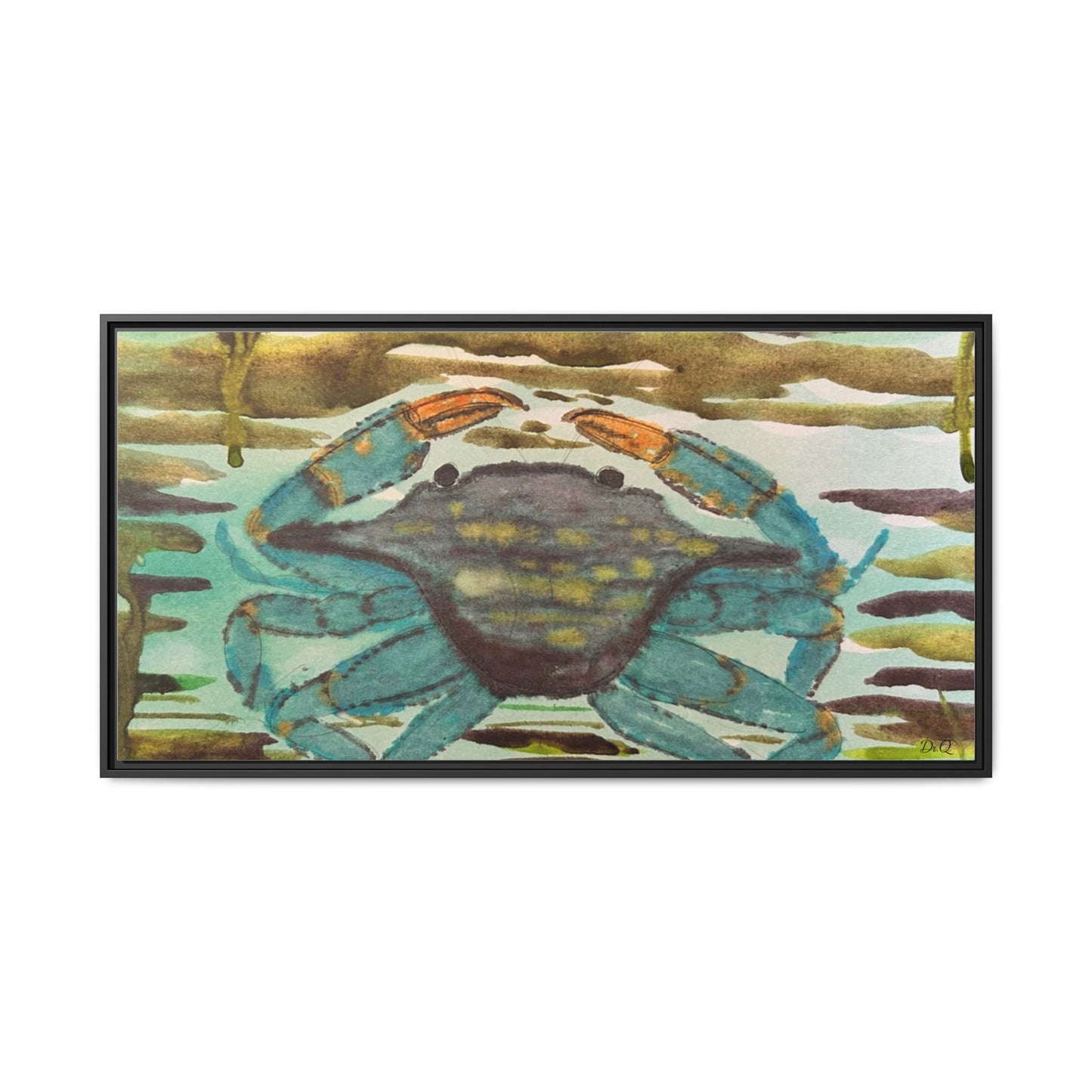 Blue Crab Coastal Art Print — Matte Framed Canvas