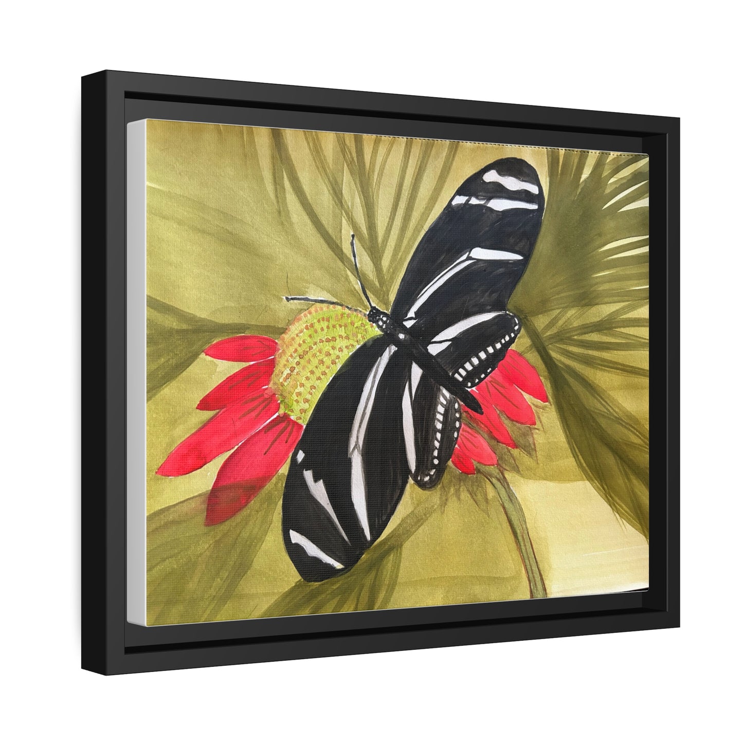 Butterfly Watercolor Print Matte Canvas, Black Frame