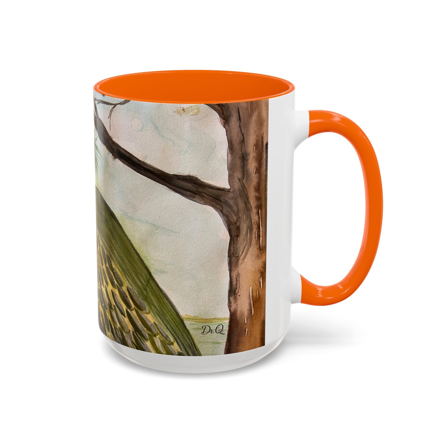Green Heron Watercolor Accent Coffee Mug — Nature Bird Watercolor (11/15oz)