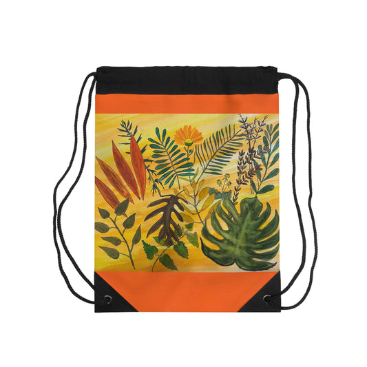 Tropical Botanicals & Herbs Drawstring Bag | Floral Gym Sack, Eco-Friendly Tote, Nature-Inspired Backpack, Gifts for Plant Lovers, Summer Festivals