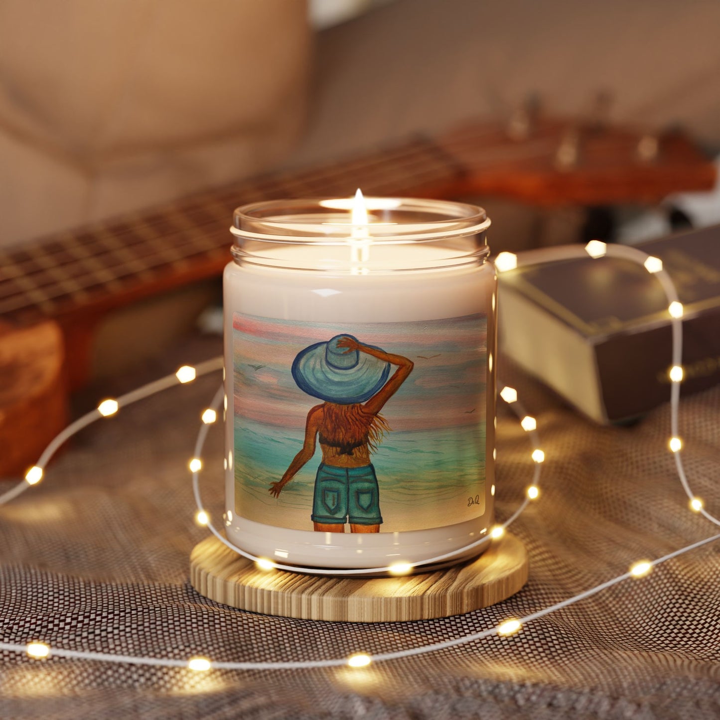 "My Sweet Girl" Beach Sunset Soy Candle — Coastal Woman in Hat, 9oz Scented Jar