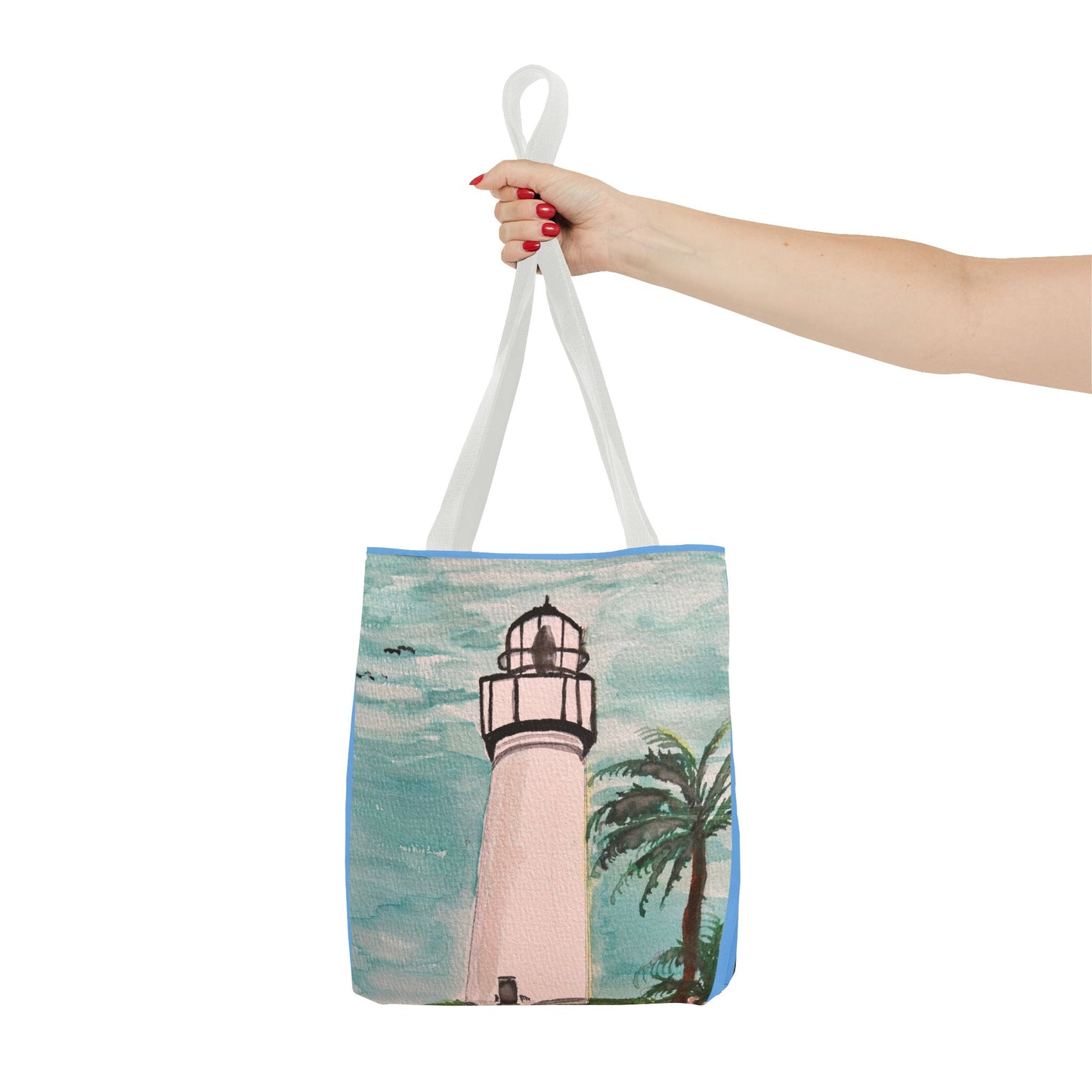 Coastal Lighthouse Tote Bag — Beachy Palm Print All-Over-Print Tote