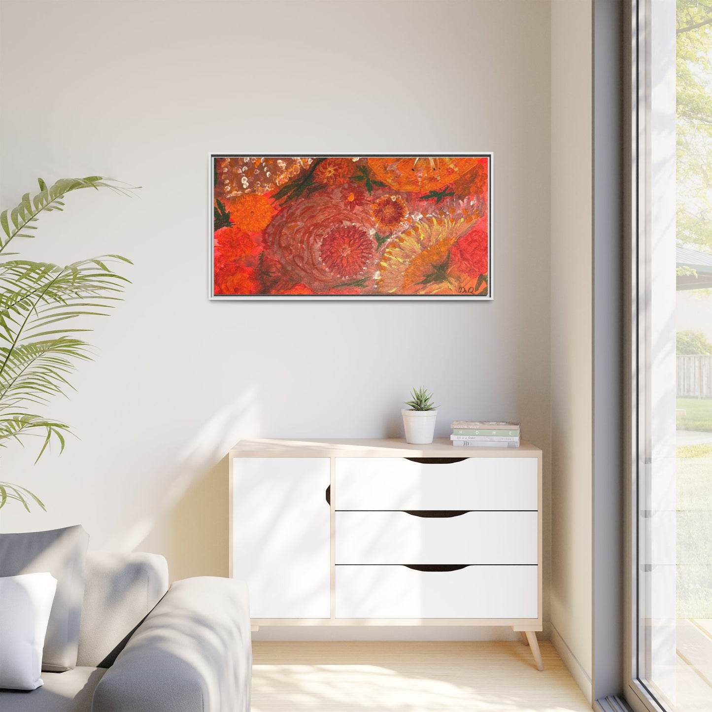 "Floral Burst" Abstract Red Floral Matte Canvas Framed Wall Art
