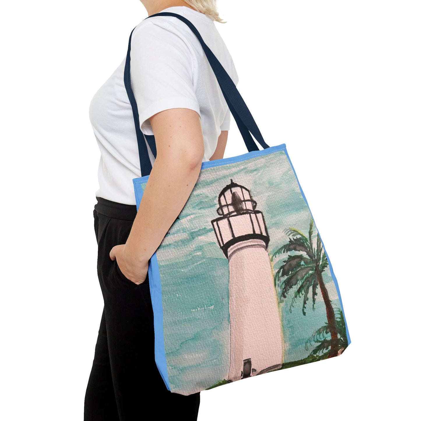 Coastal Lighthouse Tote Bag — Beachy Palm Print All-Over-Print Tote
