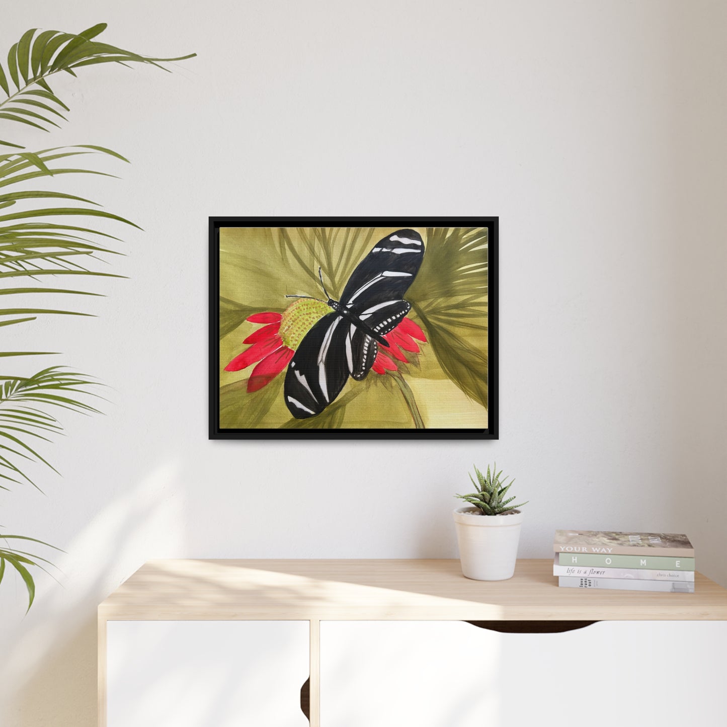 Butterfly Watercolor Print Matte Canvas, Black Frame