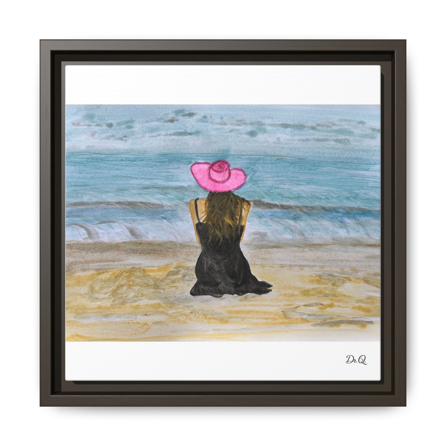 "For Shore" Beachside Lady Pink Floppy Hat - Seascape Wall Art