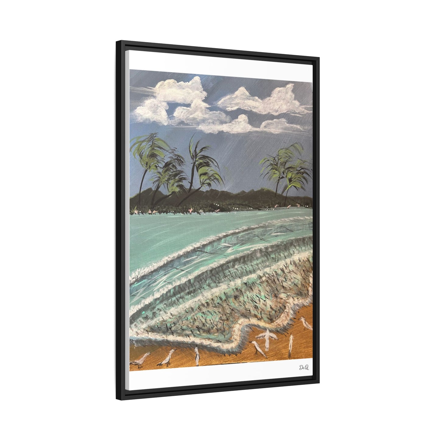 Tropical Seascape Matte Framed Canvas – Palm Trees Beach Wall Art