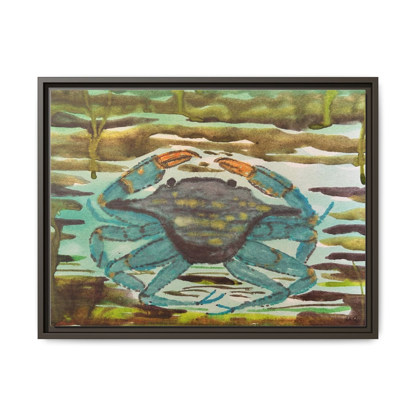 Blue Crab Coastal Art Print — Matte Framed Canvas